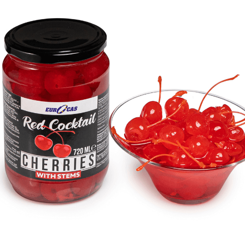 red cocktail cherries with stem
